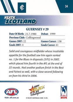 2008 Select AFL Champions #34 Heath Scotland Back